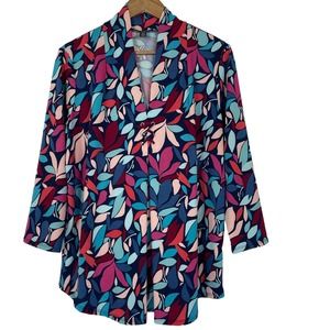 Cable & Gauge Leaf Pattern Multi Color Blouse XL